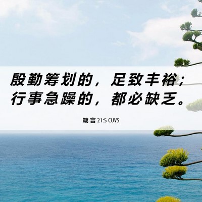 Picture 06 - 箴 言 21:5 CUVS - 殷 勤 筹 划 的 ， 足 致 丰 裕 ； 行 - Bible Verse Picture