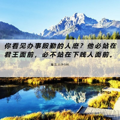 Picture 06 - 箴 言 22:29 CUVS - 你 看 见 办 事 殷 勤 的 人 麽 ？ 他 - Bible Verse Picture