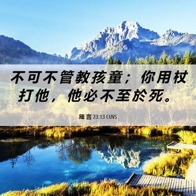 Picture 06 - 箴 言 23:13 CUVS - 不 可 不 管 教 孩 童 ； 你 用 杖 打 - Bible Verse Picture
