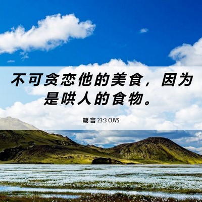 Picture 06 - 箴 言 23:3 CUVS - 不 可 贪 恋 他 的 美 食 ， 因 为 是 - Bible Verse Picture