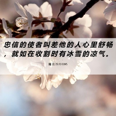 Picture 06 - 箴 言 25:13 CUVS - 忠 信 的 使 者 叫 差 他 的 人 心 里 - Bible Verse Picture
