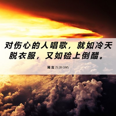 Picture 06 - 箴 言 25:20 CUVS - 对 伤 心 的 人 唱 歌 ， 就 如 冷 天 - Bible Verse Picture
