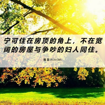 Picture 06 - 箴 言 25:24 CUVS - 宁 可 住 在 房 顶 的 角 上 ， 不 在 - Bible Verse Picture