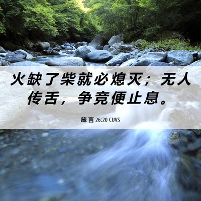 Picture 06 - 箴 言 26:20 CUVS - 火 缺 了 柴 就 必 熄 灭 ； 无 人 传 - Bible Verse Picture