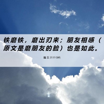 Picture 06 - 箴 言 27:17 CUVS - 铁 磨 铁 ， 磨 出 刃 来 ； 朋 友 相 - Bible Verse Picture