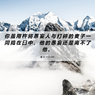 Picture 06 - 箴 言 27:22 CUVS - 你 虽 用 杵 将 愚 妄 人 与 打 碎 的 - Bible Verse Picture