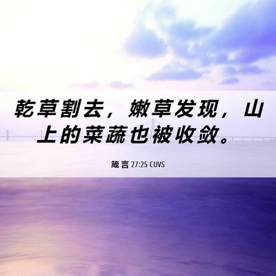 Picture 06 - 箴 言 27:25 CUVS - 乾 草 割 去 ， 嫩 草 发 现 ， 山 上 - Bible Verse Picture