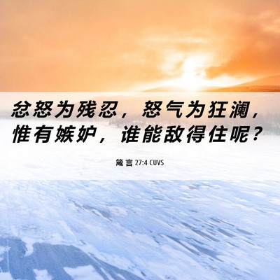 Picture 06 - 箴 言 27:4 CUVS - 忿 怒 为 残 忍 ， 怒 气 为 狂 澜 ， - Bible Verse Picture