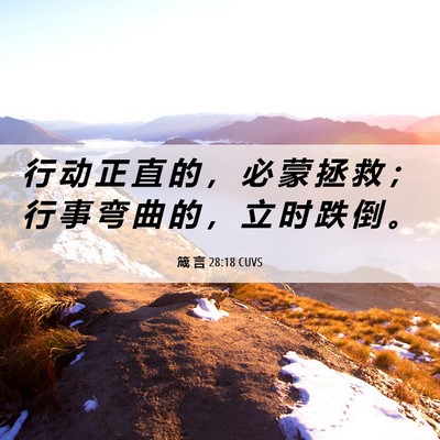 Picture 06 - 箴 言 28:18 CUVS - 行 动 正 直 的 ， 必 蒙 拯 救 ； 行 - Bible Verse Picture