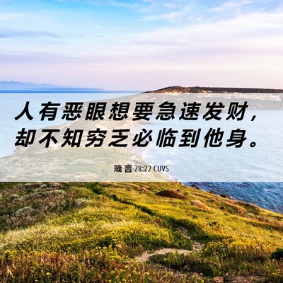 Picture 06 - 箴 言 28:22 CUVS - 人 有 恶 眼 想 要 急 速 发 财 ， 却 - Bible Verse Picture