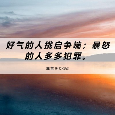 Picture 06 - 箴 言 29:22 CUVS - 好 气 的 人 挑 启 争 端 ； 暴 怒 的 - Bible Verse Picture