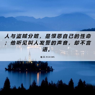 Picture 06 - 箴 言 29:24 CUVS - 人 与 盗 贼 分 赃 ， 是 恨 恶 自 己 - Bible Verse Picture