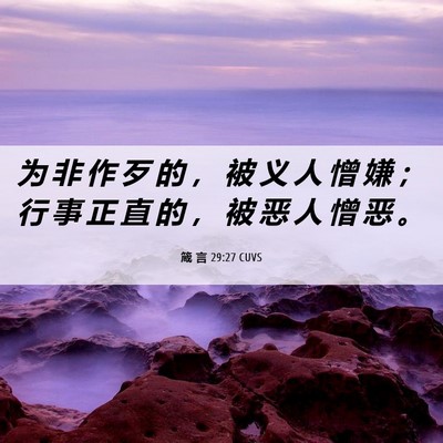 Picture 06 - 箴 言 29:27 CUVS - 为 非 作 歹 的 ， 被 义 人 憎 嫌 ； - Bible Verse Picture