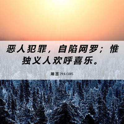 Picture 06 - 箴 言 29:6 CUVS - 恶 人 犯 罪 ， 自 陷 网 罗 ； 惟 独 - Bible Verse Picture