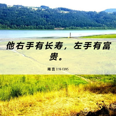 Picture 06 - 箴 言 3:16 CUVS - 他 右 手 有 长 寿 ， 左 手 有 富 贵 - Bible Verse Picture