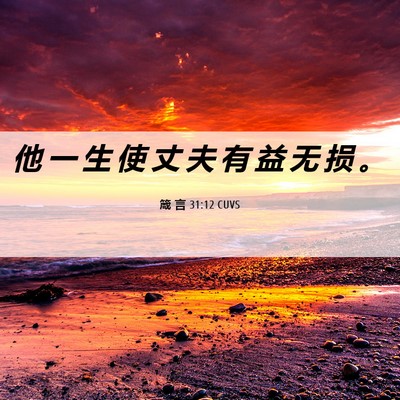 Picture 06 - 箴 言 31:12 CUVS - 他 一 生 使 丈 夫 有 益 无 损 - Bible Verse Picture