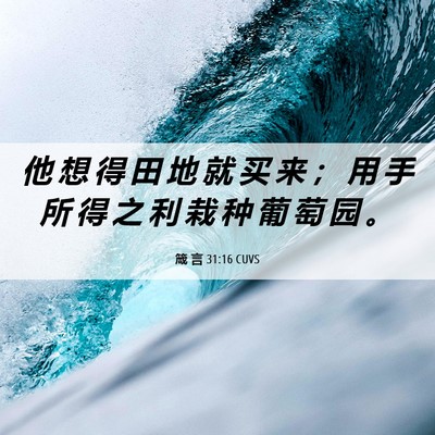 Picture 06 - 箴 言 31:16 CUVS - 他 想 得 田 地 就 买 来 ； 用 手 所 - Bible Verse Picture