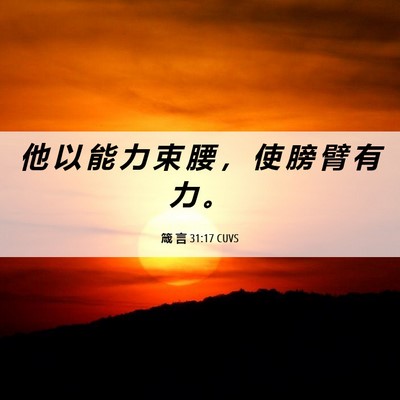 Picture 06 - 箴 言 31:17 CUVS - 他 以 能 力 束 腰 ， 使 膀 臂 有 力 - Bible Verse Picture