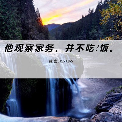 Picture 06 - 箴 言 31:27 CUVS - 他 观 察 家 务 ， 并 不 吃 ? 饭 - Bible Verse Picture