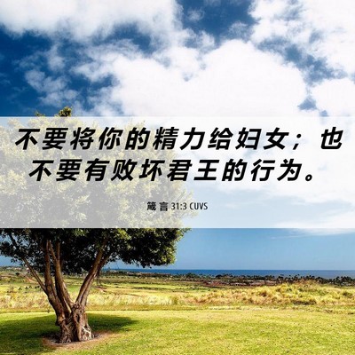 Picture 06 - 箴 言 31:3 CUVS - 不 要 将 你 的 精 力 给 妇 女 ； 也 - Bible Verse Picture