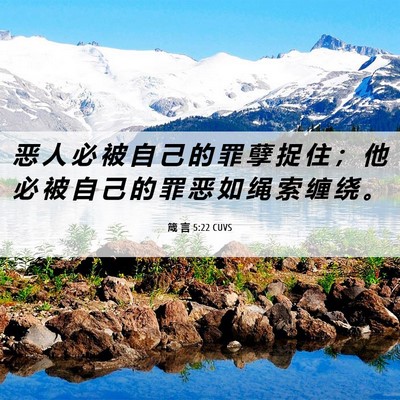 Picture 06 - 箴 言 5:22 CUVS - 恶 人 必 被 自 己 的 罪 孽 捉 住 ； - Bible Verse Picture
