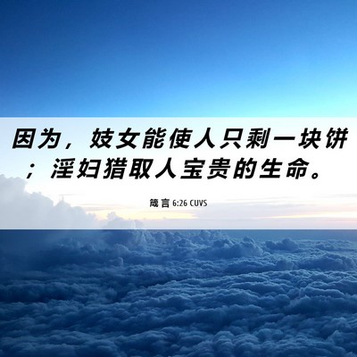 Picture 06 - 箴 言 6:26 CUVS - 因 为 ， 妓 女 能 使 人 只 剩 一 块 - Bible Verse Picture
