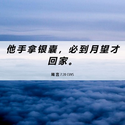 Picture 06 - 箴 言 7:20 CUVS - 他 手 拿 银 囊 ， 必 到 月 望 才 回 - Bible Verse Picture