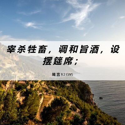 Picture 06 - 箴 言 9:2 CUVS - 宰 杀 牲 畜 ， 调 和 旨 酒 ， 设 摆 - Bible Verse Picture