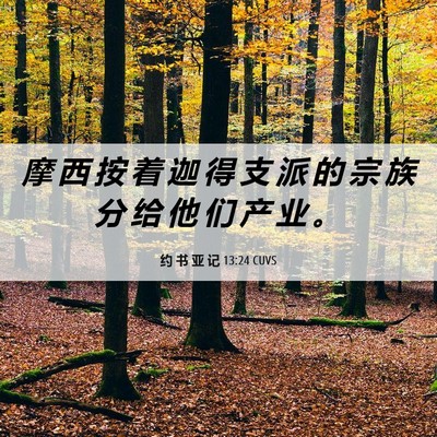 Picture 06 - 约 书 亚 记 13:24 CUVS - 摩 西 按 着 迦 得 支 派 的 宗 族 分 - Bible Verse Picture