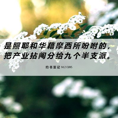 Picture 06 - 约 书 亚 记 14:2 CUVS - 是 照 耶 和 华 藉 摩 西 所 吩 咐 的 - Bible Verse Picture