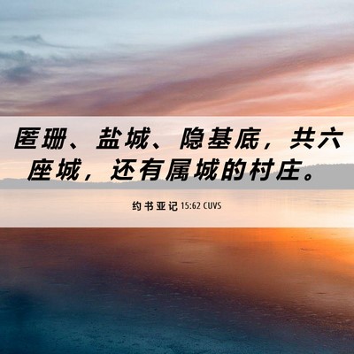 Picture 06 - 约 书 亚 记 15:62 CUVS - 匿 珊 、 盐 城 、 隐 基 底 ， 共 六 - Bible Verse Picture