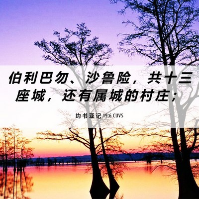 Picture 06 - 约 书 亚 记 19:6 CUVS - 伯 利 巴 勿 、 沙 鲁 险 ， 共 十 三 - Bible Verse Picture