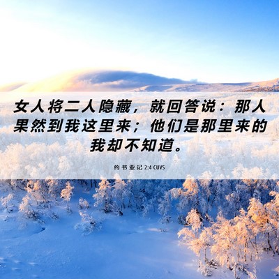 Picture 06 - 约 书 亚 记 2:4 CUVS - 女 人 将 二 人 隐 藏 ， 就 回 答 说 - Bible Verse Picture