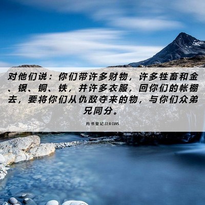 Picture 06 - 约 书 亚 记 22:8 CUVS - 对 他 们 说 ： 你 们 带 许 多 财 物 - Bible Verse Picture