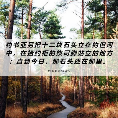 Picture 06 - 约 书 亚 记 4:9 CUVS - 约 书 亚 另 把 十 二 块 石 头 立 在 - Bible Verse Picture