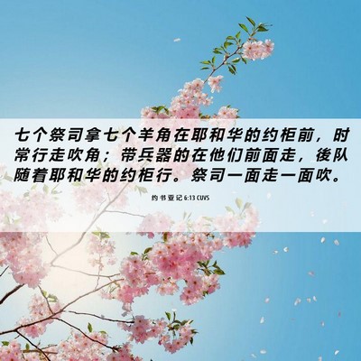 Picture 06 - 约 书 亚 记 6:13 CUVS - 七 个 祭 司 拿 七 个 羊 角 在 耶 和 - Bible Verse Picture