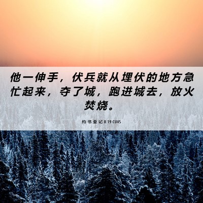 Picture 06 - 约 书 亚 记 8:19 CUVS - 他 一 伸 手 ， 伏 兵 就 从 埋 伏 的 - Bible Verse Picture
