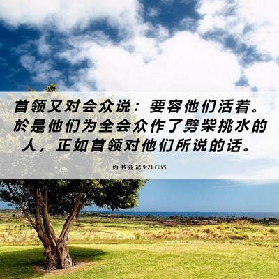 Picture 06 - 约 书 亚 记 9:21 CUVS - 首 领 又 对 会 众 说 ： 要 容 他 们 - Bible Verse Picture