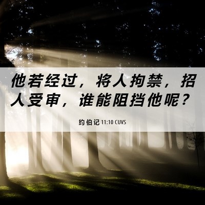 Picture 06 - 约 伯 记 11:10 CUVS - 他 若 经 过 ， 将 人 拘 禁 ， 招 人 - Bible Verse Picture