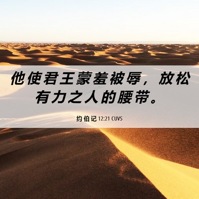 Picture 06 - 约 伯 记 12:21 CUVS - 他 使 君 王 蒙 羞 被 辱 ， 放 松 有 - Bible Verse Picture