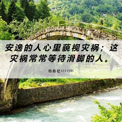 Picture 06 - 约 伯 记 12:5 CUVS - 安 逸 的 人 心 里 藐 视 灾 祸 ； 这 - Bible Verse Picture