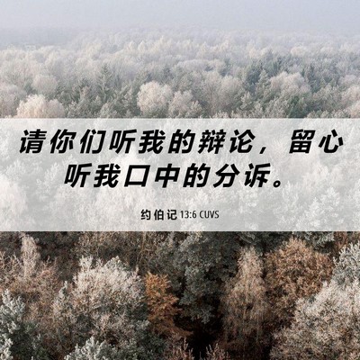Picture 06 - 约 伯 记 13:6 CUVS - 请 你 们 听 我 的 辩 论 ， 留 心 听 - Bible Verse Picture