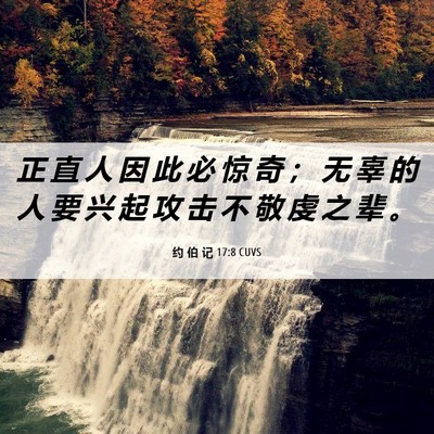 Picture 06 - 约 伯 记 17:8 CUVS - 正 直 人 因 此 必 惊 奇 ； 无 辜 的 - Bible Verse Picture