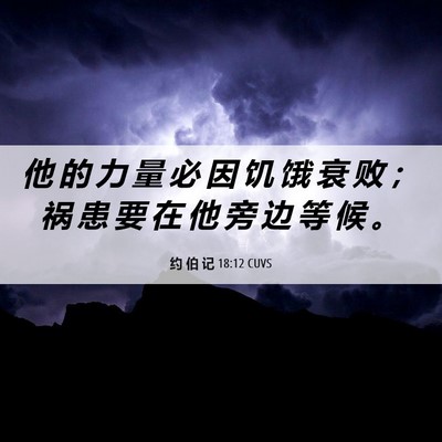 Picture 06 - 约 伯 记 18:12 CUVS - 他 的 力 量 必 因 饥 饿 衰 败 ； 祸 - Bible Verse Picture