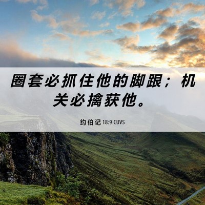 Picture 06 - 约 伯 记 18:9 CUVS - 圈 套 必 抓 住 他 的 脚 跟 ； 机 关 - Bible Verse Picture