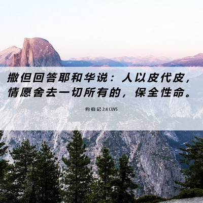 Picture 06 - 约 伯 记 2:4 CUVS - 撒 但 回 答 耶 和 华 说 ： 人 以 皮 - Bible Verse Picture