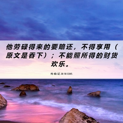 Picture 06 - 约 伯 记 20:18 CUVS - 他 劳 碌 得 来 的 要 赔 还 ， 不 得 - Bible Verse Picture
