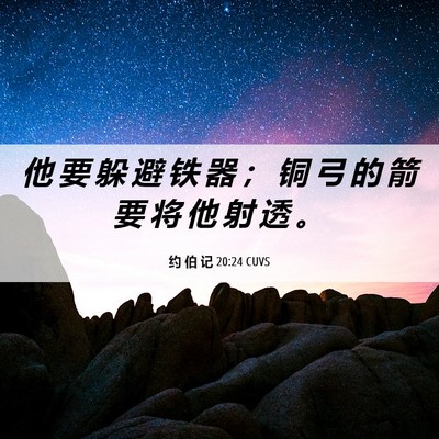 Picture 06 - 约 伯 记 20:24 CUVS - 他 要 躲 避 铁 器 ； 铜 弓 的 箭 要 - Bible Verse Picture