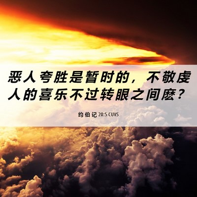 Picture 06 - 约 伯 记 20:5 CUVS - 恶 人 夸 胜 是 暂 时 的 ， 不 敬 虔 - Bible Verse Picture