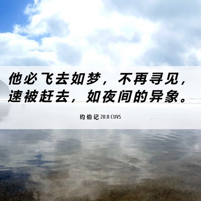 Picture 06 - 约 伯 记 20:8 CUVS - 他 必 飞 去 如 梦 ， 不 再 寻 见 ， - Bible Verse Picture